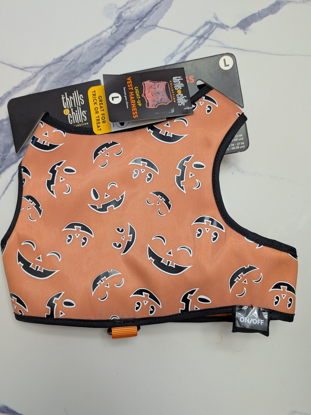 Dog Pumpkin LED Vest Harness - Orange, Size Large